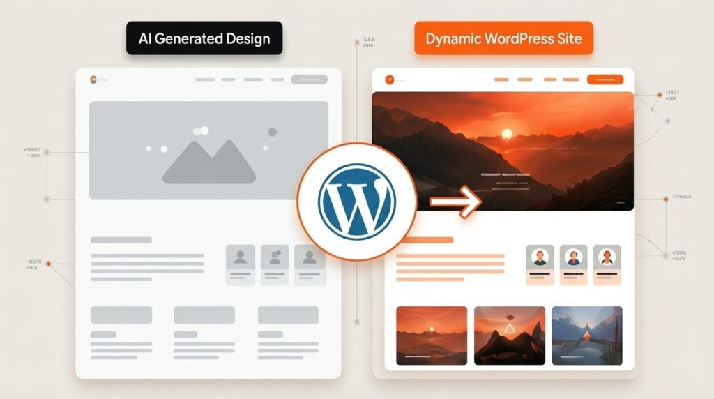 AI-generated design to WordPress converting an exported HTML mockup into an editable WordPress theme
